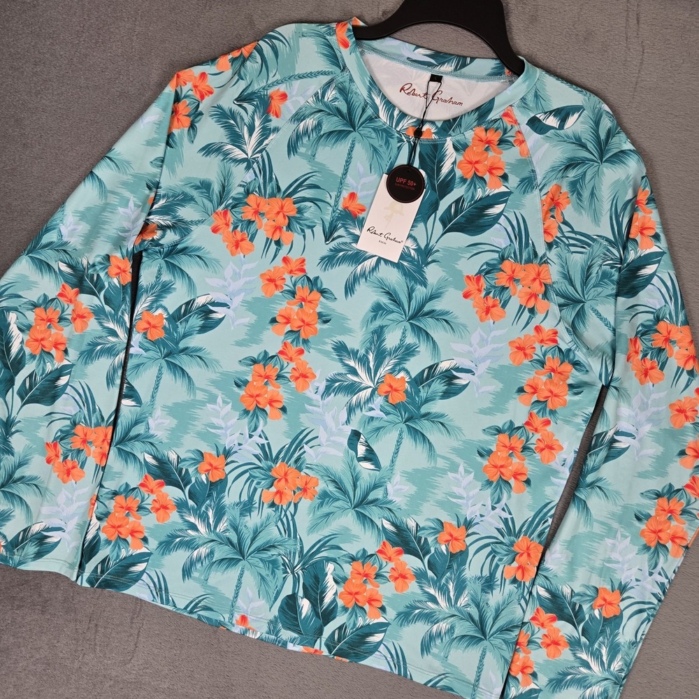 Robert Graham Shirt Mens Large Long-Sleeve Tropical Forest UPF 50+ Rashguard NWT